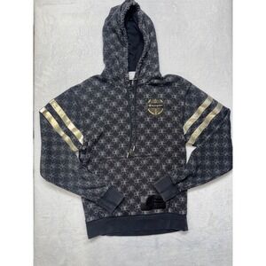 Champion Mens Classic Fleece Hoodie Monogram Logo Gold Stripe Grey Black Small
